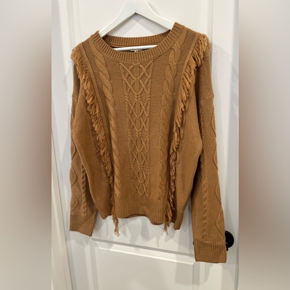 Jodifl Camel Fringe Western Cable Knit Sweater Boho Women’s Size M - Picture 3 of 8